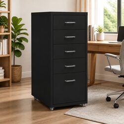 Black Metal Mobile Filing Cabinet 5 Drawer Office Organizer