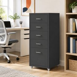 5-Drawer Metal Filing Cabinet with Wheels in Anthracite