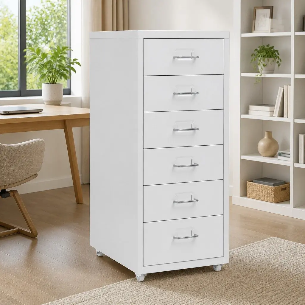 Mobile File Cabinet Grey 6 Drawers Metal Filing Storage Office Organiser with
