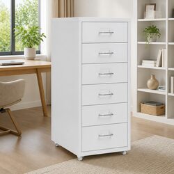6-Drawer Mobile File Cabinet in Grey Metal