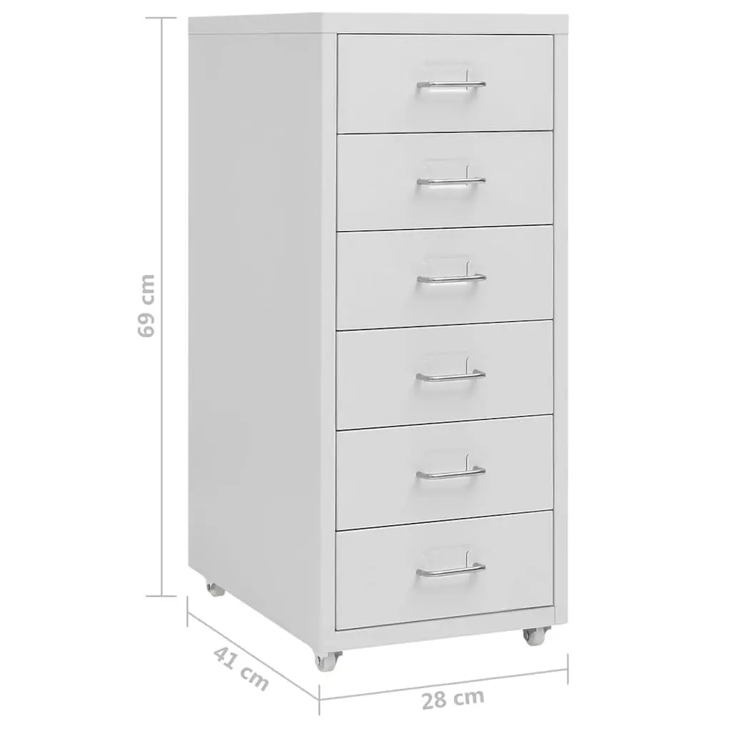 Mobile File Cabinet Grey 6 Drawers Metal Filing Storage Office Organiser with