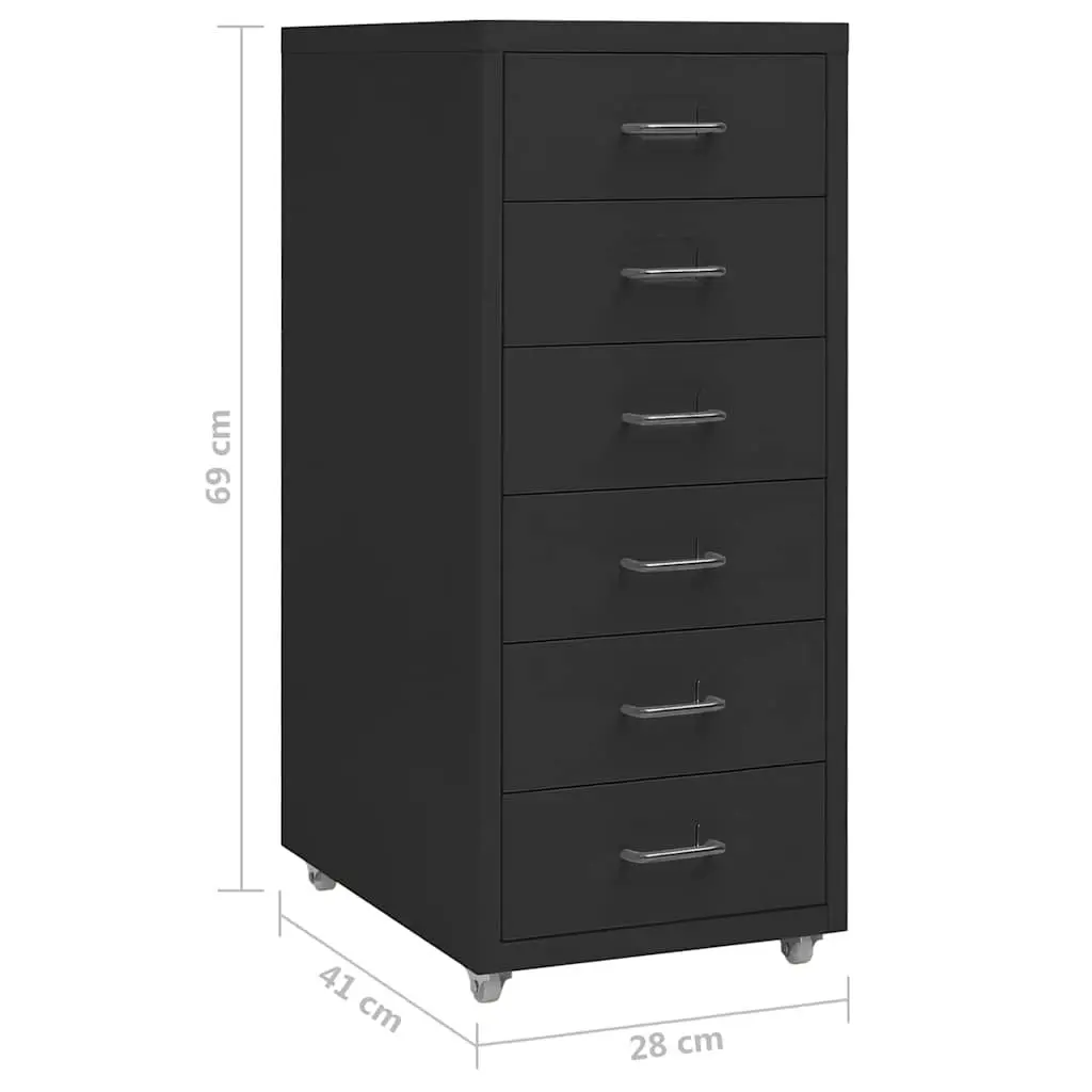 Mobile Filing Cabinet Metal File Storage 6 Drawer Compact Black