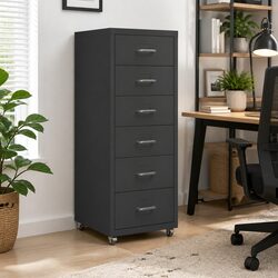 6 Drawer Metal Mobile Filing Cabinet in Anthracite