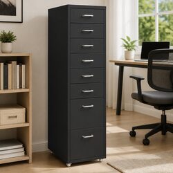 8 Drawer Mobile File Cabinet in Anthracite with Wheels