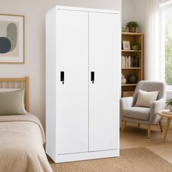 Steel Storage Cupboard with 2 Shelves and Locks, White