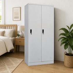 Durable Steel Wardrobe Cabinet in Grey with Shelving