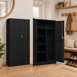 4-Shelf Locker Cabinet in Black Steel for Efficient Storage