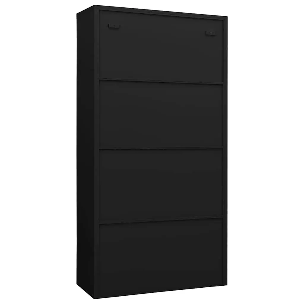 Steel Locker Cabinet Black Storage Organiser 4 Shelves Filing Wardrobe