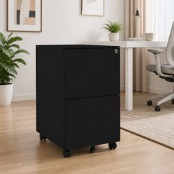 Black Steel Mobile File Cabinet with Two Drawers