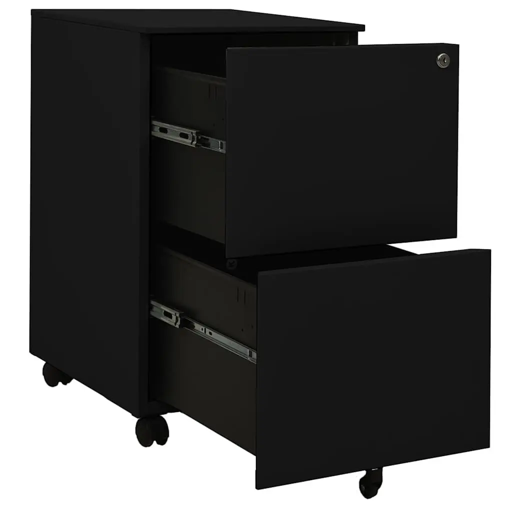 Mobile File Cabinet Secure 2 Drawer Steel Storage Black