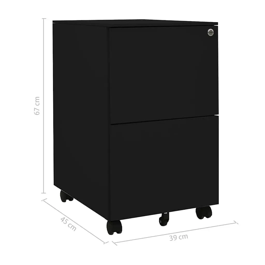 Mobile File Cabinet Secure 2 Drawer Steel Storage Black
