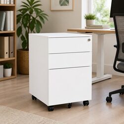 Durable White Steel Mobile File Cabinet with 3 Drawers