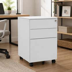 Grey Steel Mobile Filing Cabinet with 3 Drawers