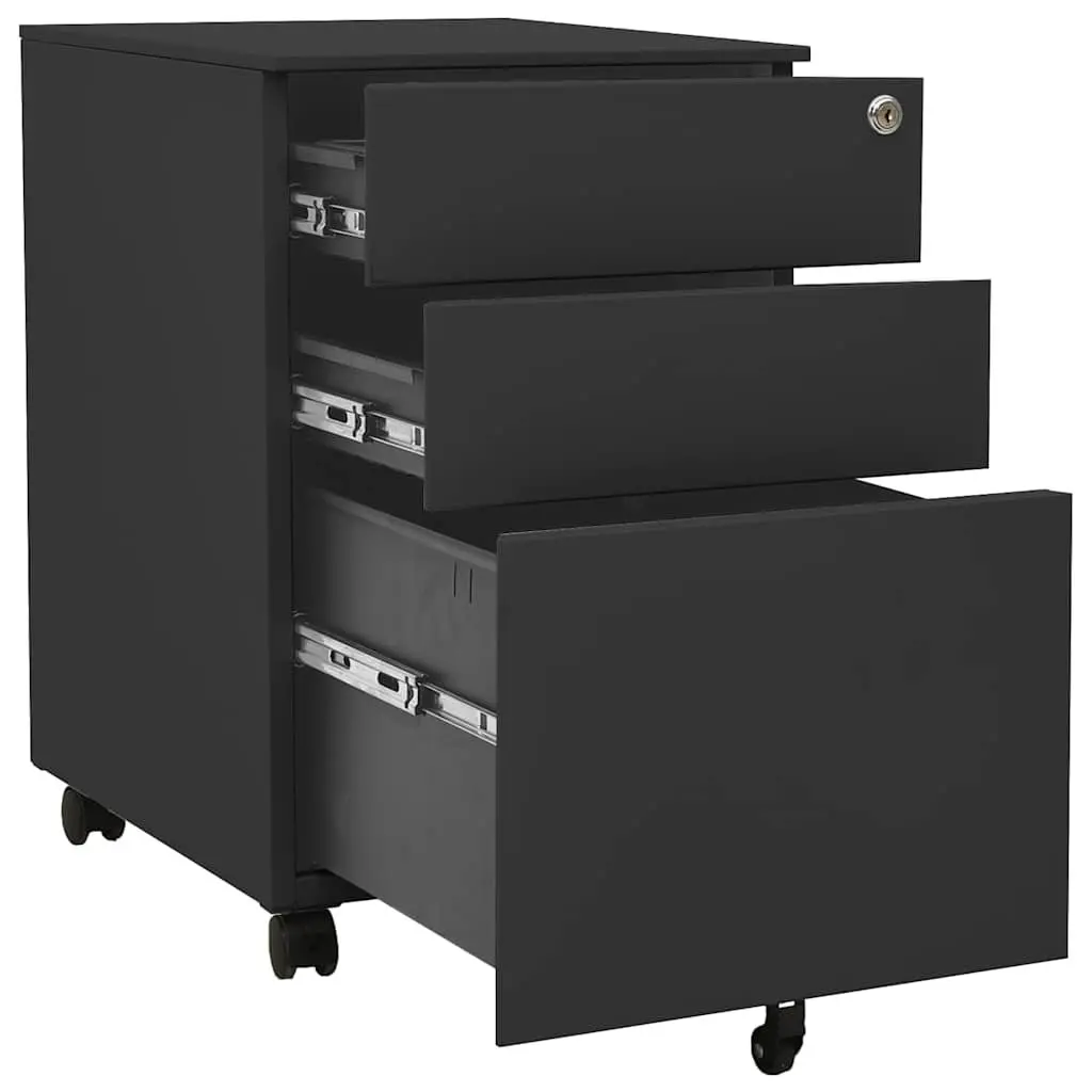 Mobile Filing Cabinet Secure 3 Drawer Steel Anthracite