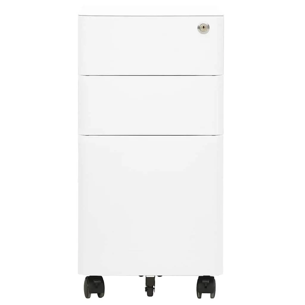 Mobile File Cabinet Locking 3 Drawer Steel White