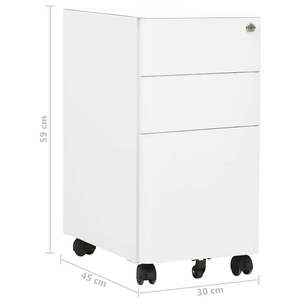 Mobile File Cabinet Locking 3 Drawer Steel White