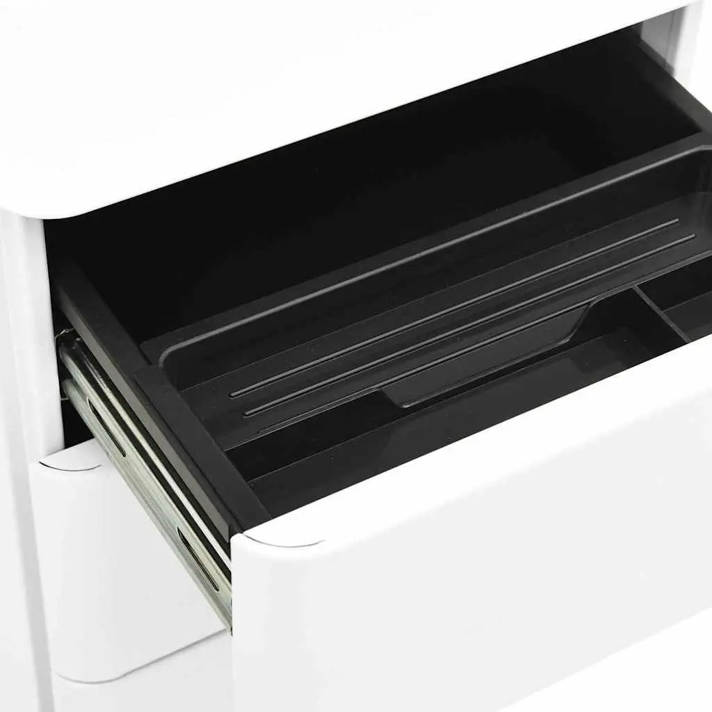Mobile File Cabinet Locking 3 Drawer Steel White