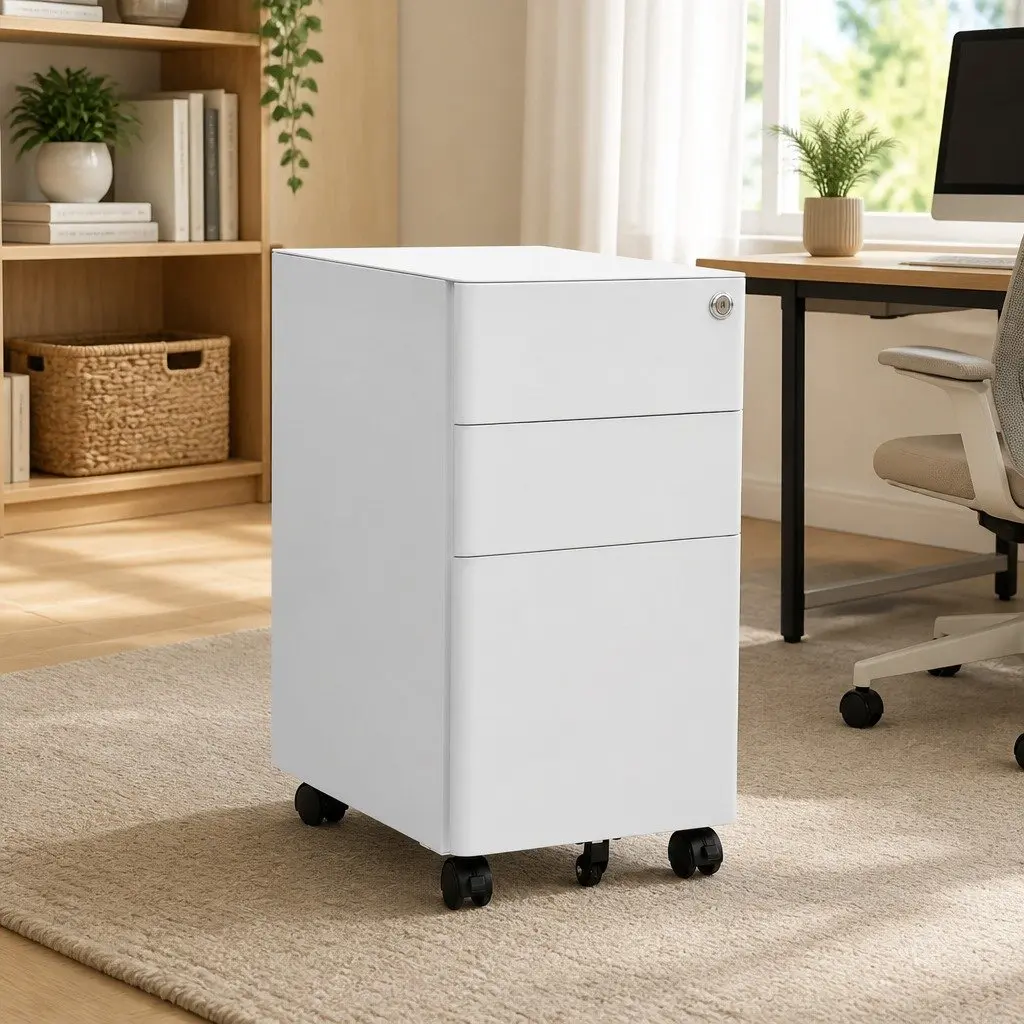 Mobile File Cabinet Steel Locking 3 Drawer Compact Grey 30x45x59cm