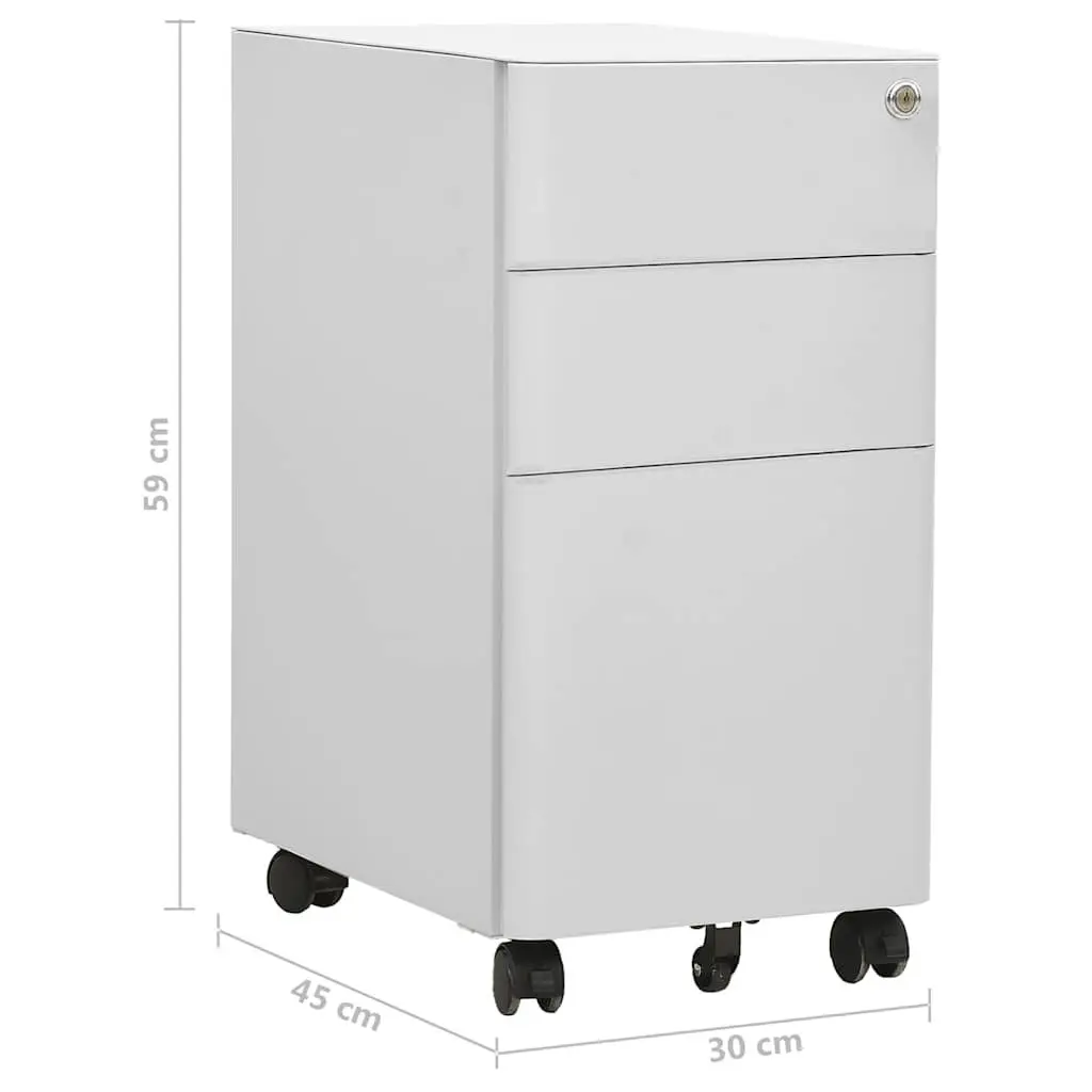 Mobile File Cabinet Steel Locking 3 Drawer Compact Grey 30x45x59cm