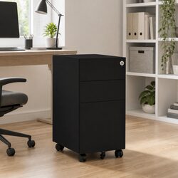 3-Drawer Mobile File Cabinet in Black Steel with Lock