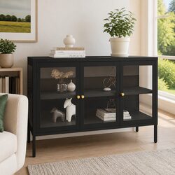 Black Storage Cabinet 105x35x70 cm with Glass Doors