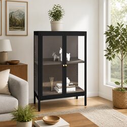 Black Storage Sideboard Cabinet with Glass Doors