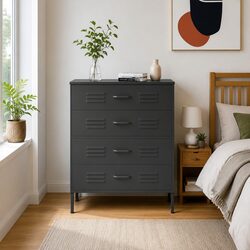 Steel Frame Anthracite Chest of Drawers 80x35x101.5cm