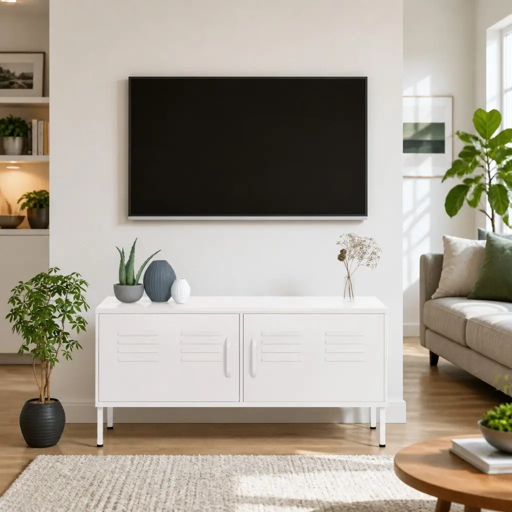 TV Cabinet Storage Unit with Doors White Steel 105 x 35 x 50 cm