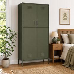 Adjustable Shelves Steel Wardrobe Cupboard in Olive Green