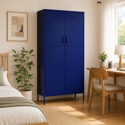 Steel Storage Cupboard Wardrobe with 4 Shelves and Rod