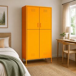 Yellow Steel Wardrobe Cabinet with Adjustable Shelves