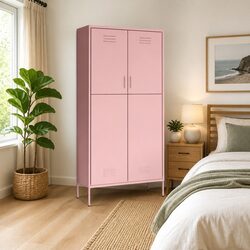 Pink Steel Wardrobe Cabinet 90x50x180cm with Shelves