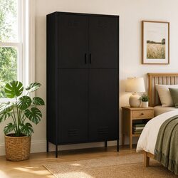 Wardrobe Cabinet with Durable Black Steel Construction