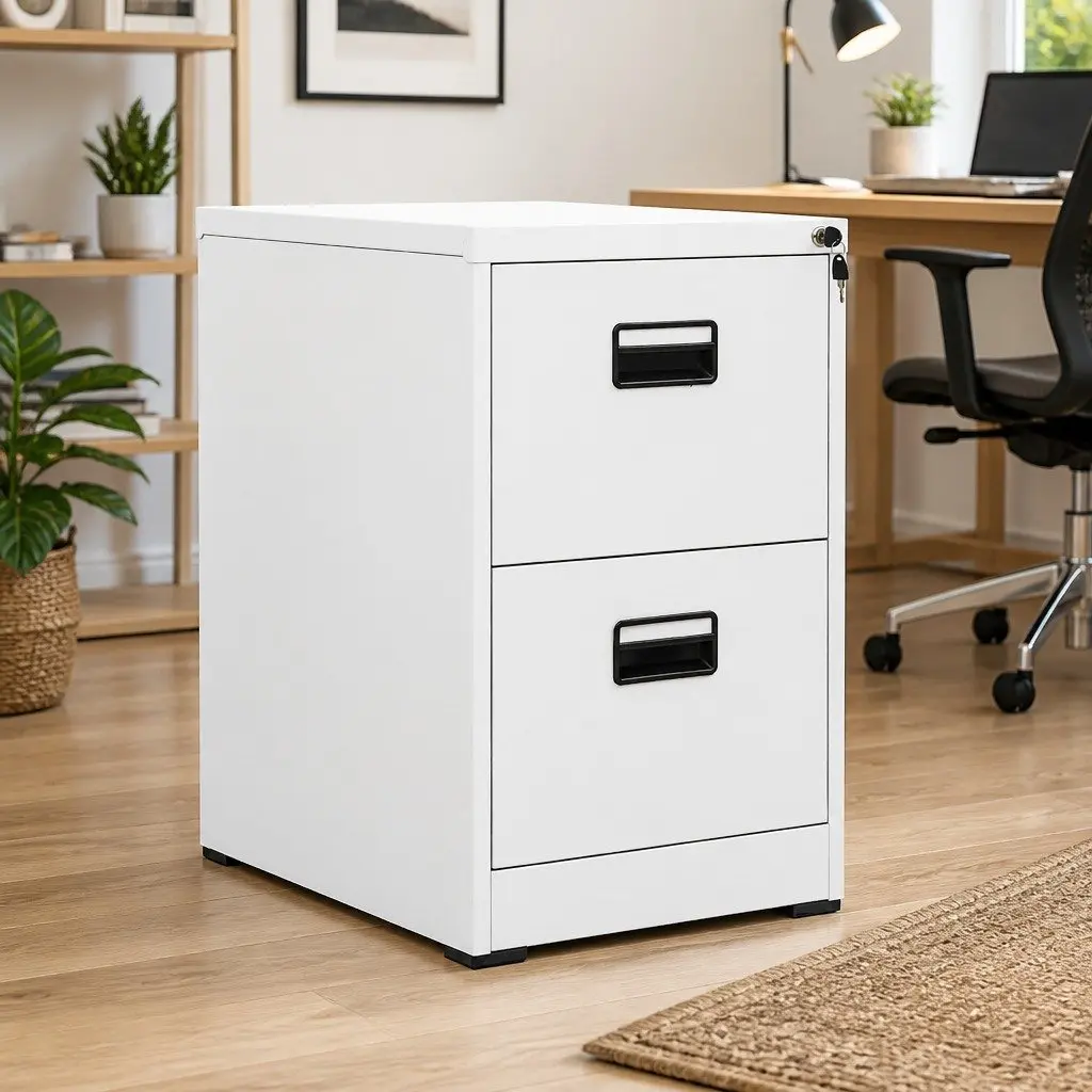 Filing Cabinet Steel 2 Drawer White 46x62x72.5cm