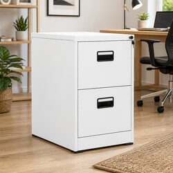 White Steel Filing Cabinet with 2 Drawers and Lock