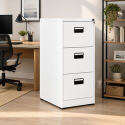 Durable White Steel 3-Drawer Filing Cabinet for Offices