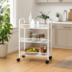 Iron 3-Tier Kitchen Trolley Storage Cart with Mesh Baskets