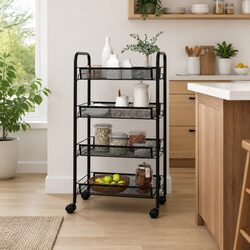 4-Tier Kitchen Trolley - Black Iron Storage Cart