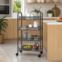 Grey 4-Tier Kitchen Trolley with Removable Mesh Baskets