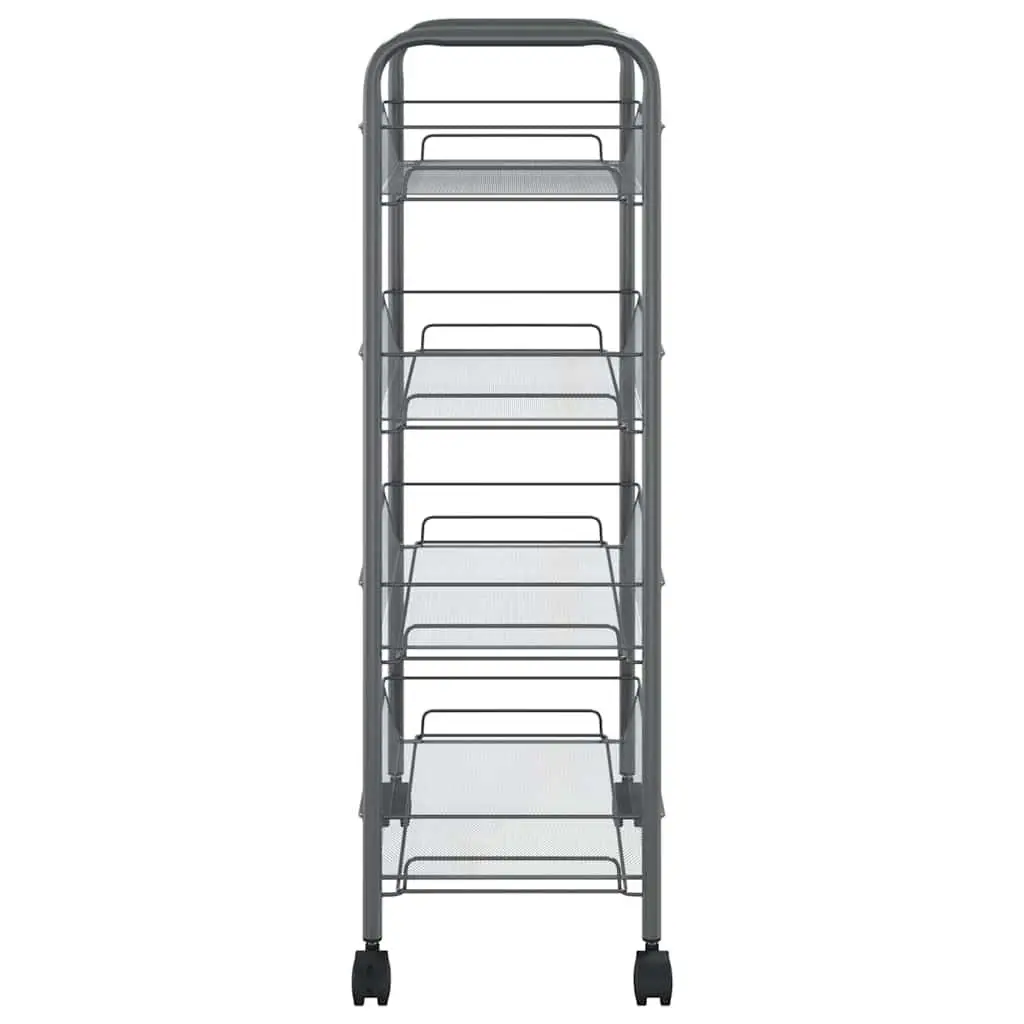 4-Tier Kitchen Trolley Grey Storage Cart Removable Mesh Baskets Wheels Brakes