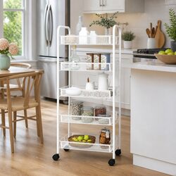 5-Tier Kitchen Trolley Storage Cart in White
