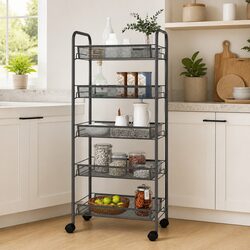 5-Tier Grey Kitchen Trolley Storage Cart with Wheels