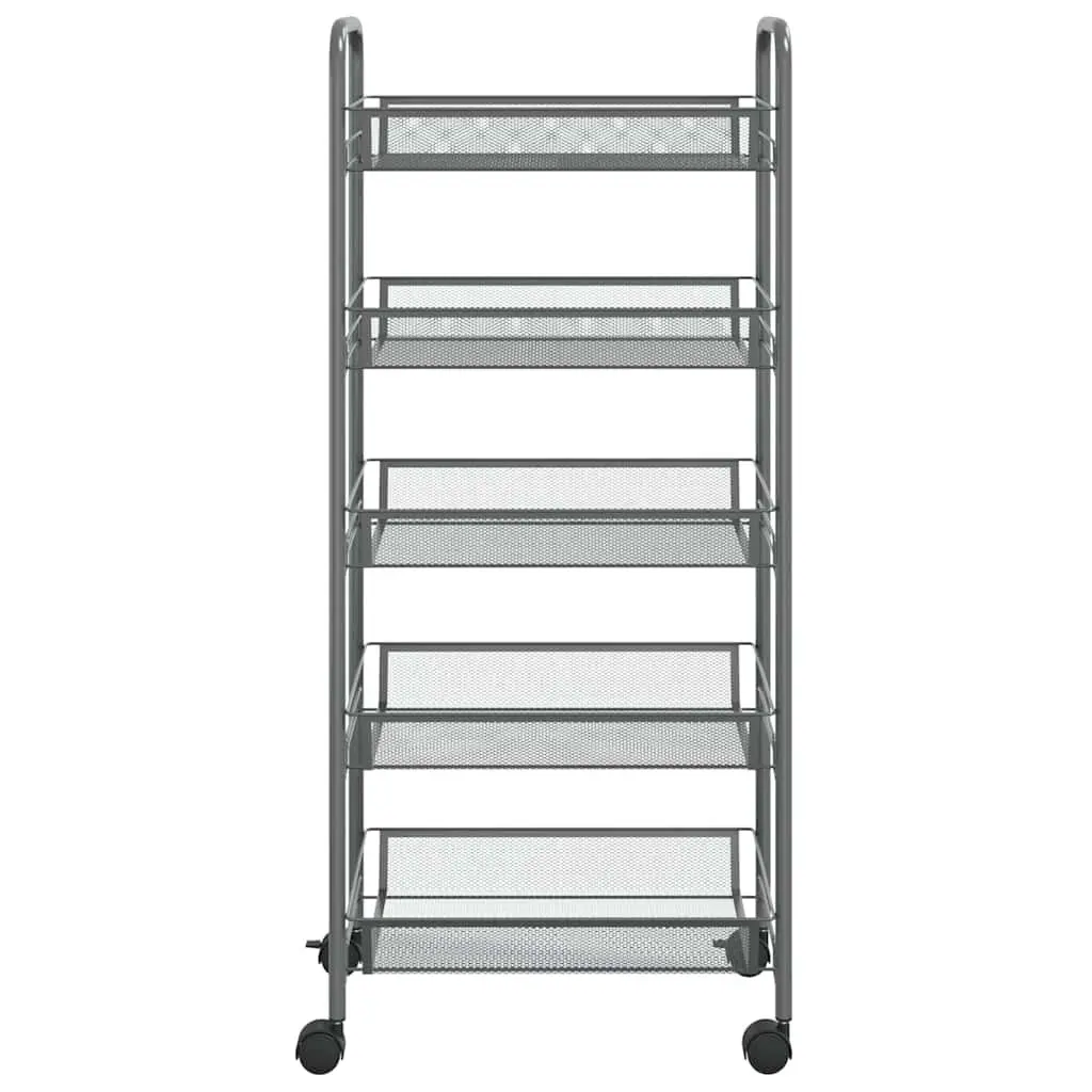 5-Tier Kitchen Trolley Space-Saving Storage Cart Grey with Removable Baskets and Wheels