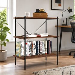 3-Tier Black Storage Shelf with Steel Frame Construction