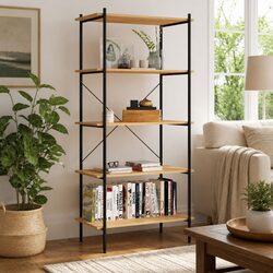 5-Tier Shelving Unit with Steel Frame and Engineered Wood Top