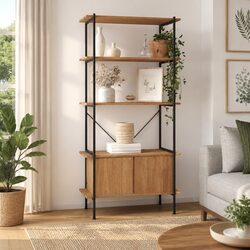 5-Tier Shelving Unit with Integrated Cabinet Storage