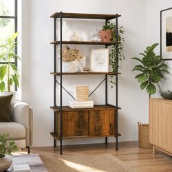 5-Tier Shelving Unit with Cabinet Storage in Brown