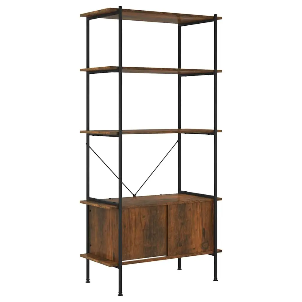 5-Tier Shelving Unit with Cabinet Storage Compact Brown