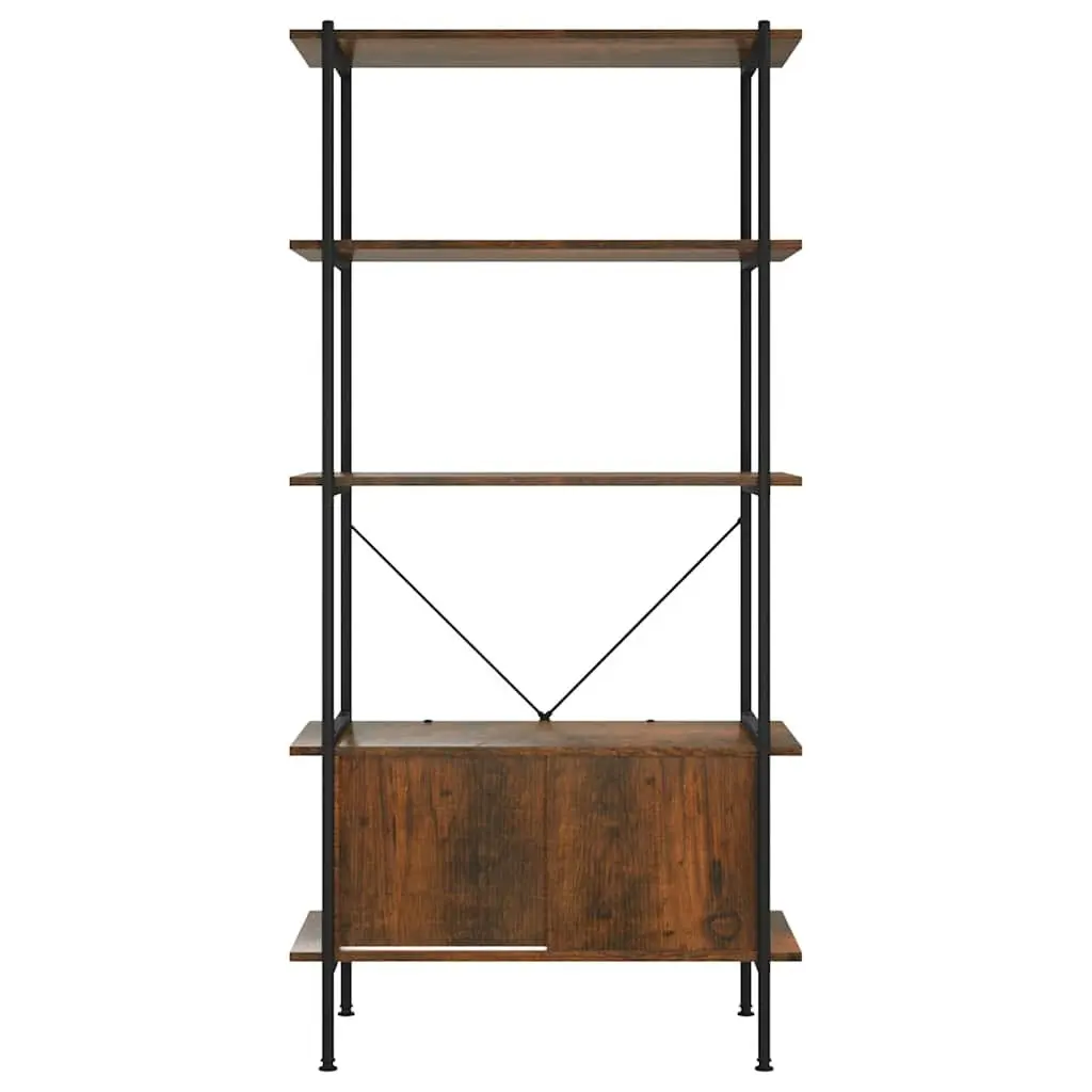 5-Tier Shelving Unit with Cabinet Storage Compact Brown