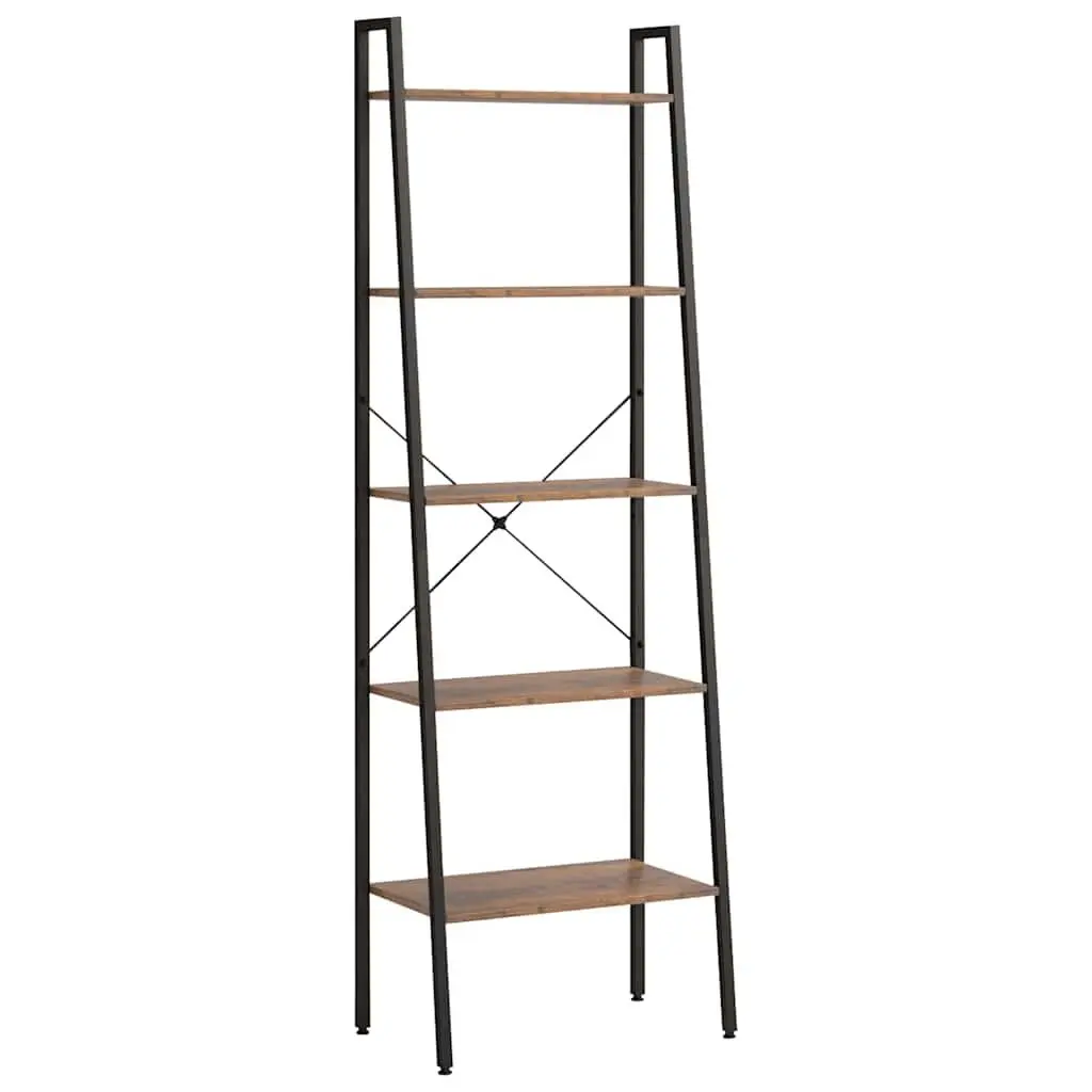 5-Tier Standing Shelf Compact Dark Brown Black Storage Bookcase